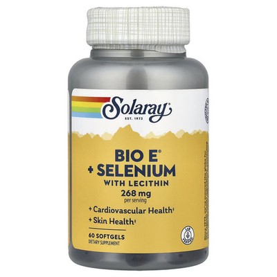 Solaray Bio E + Selenium with Lecithin 60 Caps Immune Support