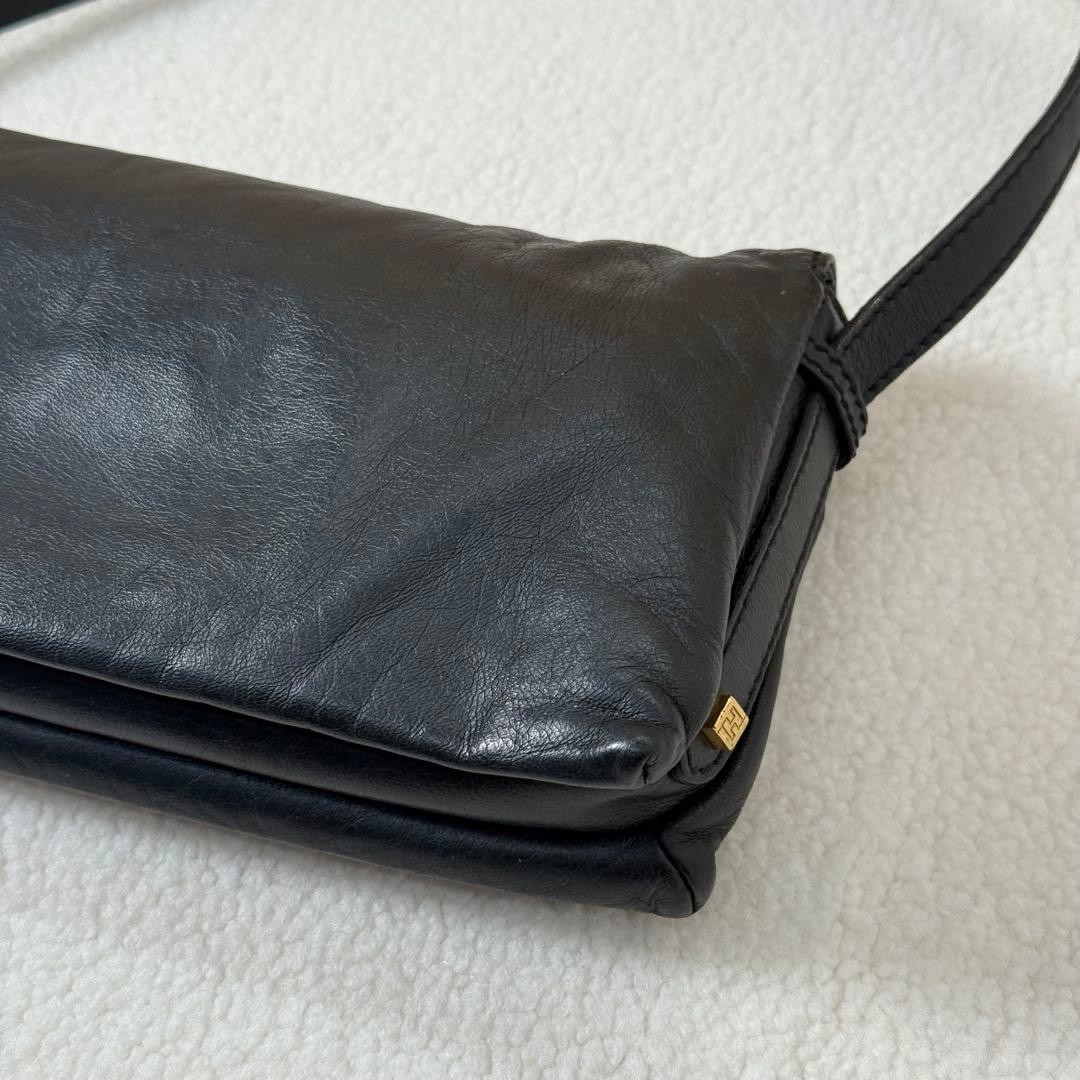 FENDI Vintage Mamma Bucket Handbag Leather Black Gold Hardware From Japan Women