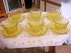 Set of 6 Vintage Federal Madrid Amber Yellow Depression Glass Tea Cups, Saucers