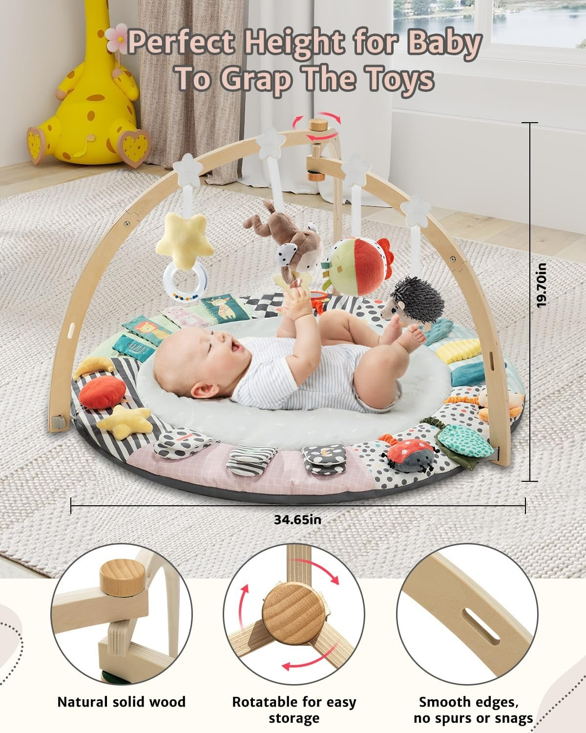 Baby Wooden Play Gym Newborn Developmental Zones Tummy Time Mat 7 in 1 Set NEW
