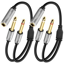 2-Pack 1/4 inch TRS Stereo Splitter Y Cable 1 Feet, 6.35mm 2 Pack