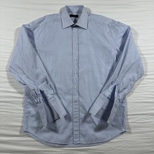 Canali Dress Shirt Mens 42 16.5 White Blue Stripes Made in Italy Long Sleeve