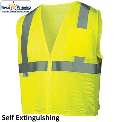 Pyramex Class 2 Self Extinguishing Mesh Lime Safety Vest Silver Stripes