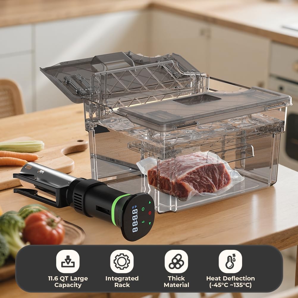 Sous Vide Container with Lid and Built-in Rack Double-Door Design 11.6 QT Sou...