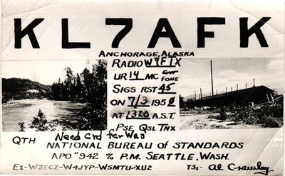 1956 KL7AFK Alaska Real Photo QSL Card Anchorage National Bureau of Standards