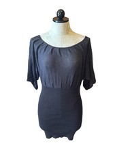 Free People Mini Dress Black Knit Dolman Sleeve Fitted Stretch Sz M