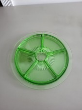 Rare Green Depression Glass 6 Section Indiana Glass Co. Relish Dish c1937 Glows!