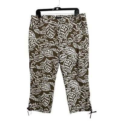 Tribal Capri Pants Womens 14 Brown White Floral Stretch Mid Rise Flap Pockets