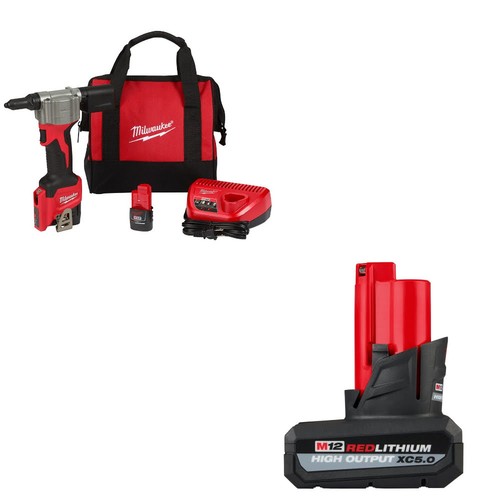 Milwaukee 2550-22 + 48-11-2450 M12 Rivet Tool Kit w/ XC5.0 Battery
