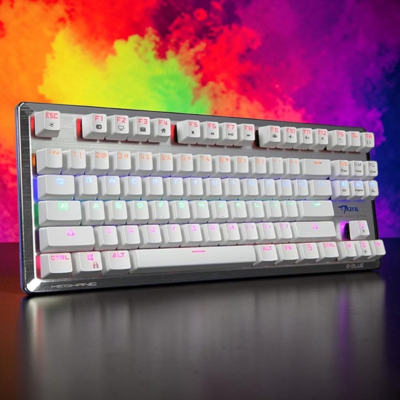 Mechanical Gaming Keyboard 87 Key Blue Switch RGB Backlit USB Wired White Silver