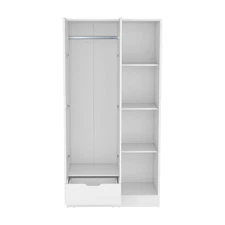 71-Inch Armoire with Open Shelves, Spacious Drawer & Clothes Rod, Elegant White