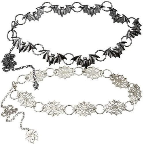 Kreepsville 666 Metal Belt Black Bats or Chrome Spiderwebs Spider Chain Hip NWT - product listing photo