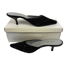Amanda Smith Black Beaded Sequin Pointed Toe Kitten Heel Formal Mules 7.5M