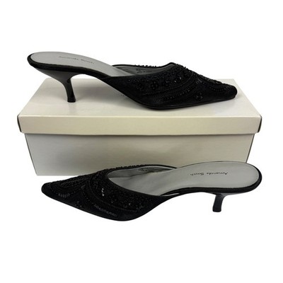 Amanda Smith Black Beaded Sequin Pointed Toe Kitten Heel Formal