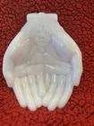 Vintage Avon Touch Of Beauty Open Hands White Milk Glass Soap Trinket Candy Dish
