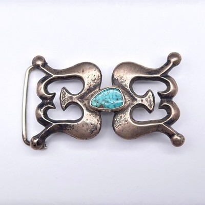 Vintage Navajo Native Turquoise Sandcast Silver Belt Buckle 1-3/8''