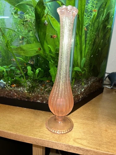 Fenton Pink 11.5” Swung Pedestal Vase Frosted Ribbed Valentine Spring Decor VTG