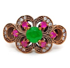 Ottoman Empire Style 2CT Treated Emerald 925 Sterling Silver Ring Sz 7.5 BT2