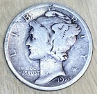 1920 Mercury Dime Worn Edges 10 Cent US Coin