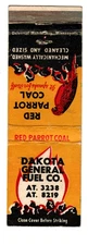 RED PARROT COAL matchbook matchcover - DAKOTA GENERAL FUEL CO