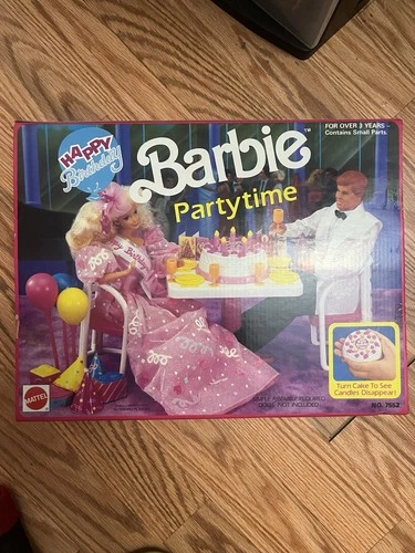 Barbie Party Time Happy Birthday Set Cake Chair Table Vintage 1990 Z1