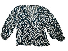 Banana Republic Blouse Top Blue Floral Flared Long Sleeve V-Neck Medium