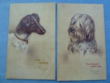 2 VINTAGE TUCK POSTCARDS BY MAUD WEST WATSON: OLD ENGLISH SHEEPDOG & FOX TERRIER