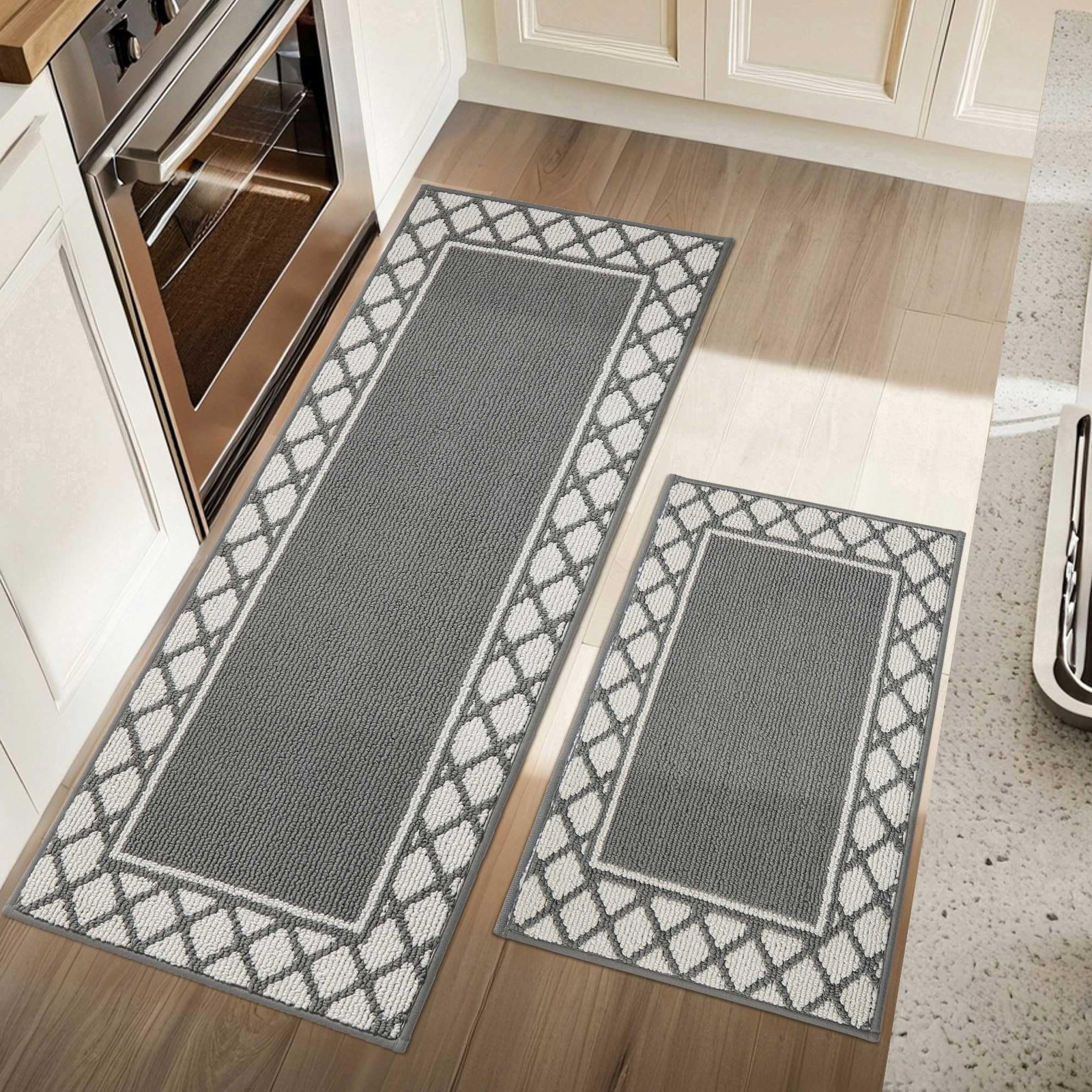 Washable Non-Slip Kitchen Rugs Set of 2 Absorbent Floor Mats for Sink Area