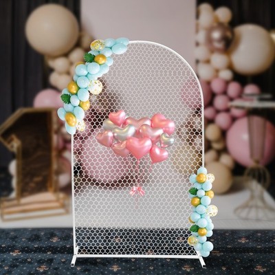 White Metal Wedding Arch Backdrop Background Mesh Wall Circle Balloon Arch Sale