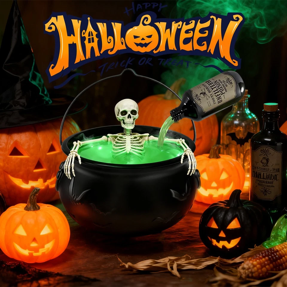 Indoor Cauldron Halloween Decor with Skeleton Magic Potion Water Bottle - Image 2 of 4