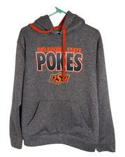 Majestic OSU Oklahoma State University Gray Orange Pullover Hoodie Size Medium