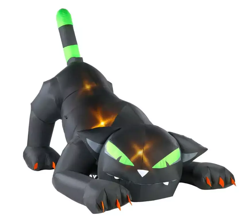 Gemmy 7 ft Animated Head Turning Crouching Black Cat with Green Eyes  Inflatable | eBay