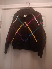 vtg 80s 90s Michele Palmer womens M nylon track jacket windbreaker black neon