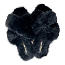 Dolce Vita Women's Faux Fur Fuzzy Criss Cross Band Slide Slippers Black Size 7