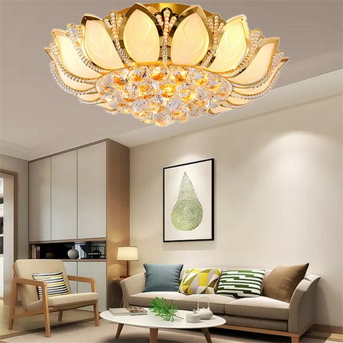 Modern Luxury Gold Chandelier Lotus K9 Crystal Ceiling Light LED Lamp Fixtures