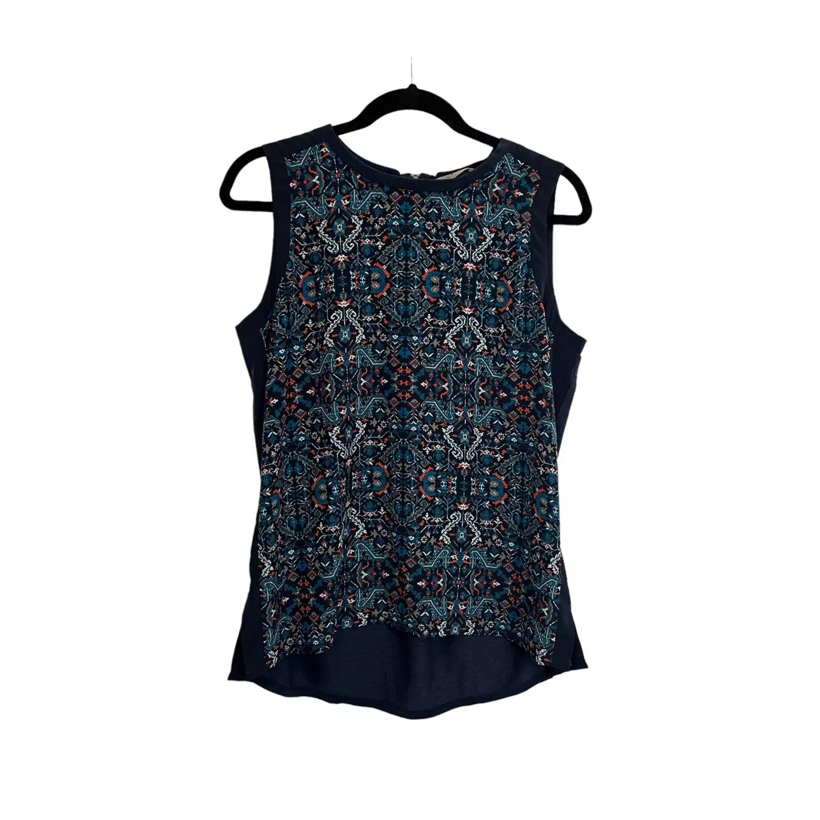 athleta geometric floral sleeveless back zip blouse shirt