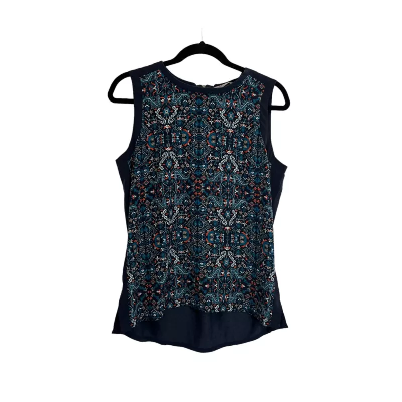 athleta geometric floral sleeveless back zip blouse shirt
