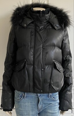 SAM RONE black warm quilted hooded Puffer Jacket with fur hood