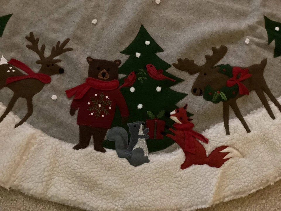 Crate & Barrel Holiday Critter Tree Skirt - 52” Diameter - Image 2 of 4