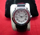 Swiss Made Helveco H17-0 Chrome Black & Pearl Dial Wristwatch Leather Strap