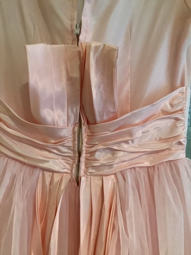 Vintage 50er Jahre rosa Ballkleid Organdy, Satin, Netz Satin Schleife vorne & hinten, Ärmel - Bild 6 von 10