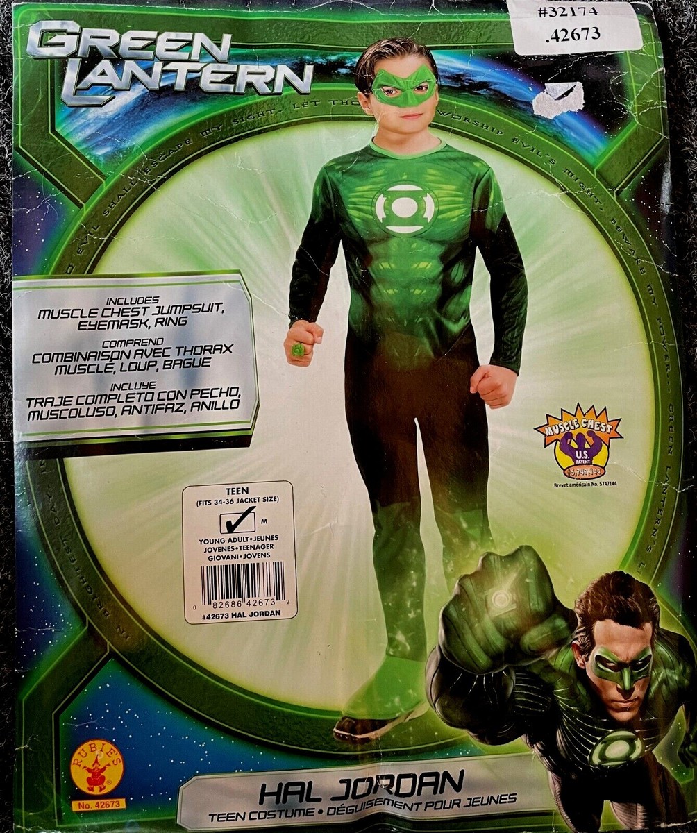 Green Lantern Hal Jordan Halloween Teen Costume Cosplay Sz M 34-36