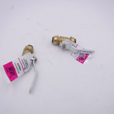 2 Pack Tectile FSBBV12 Brass Push-to Connect Ball Valve 1/2'' Copper CPVC or Pex