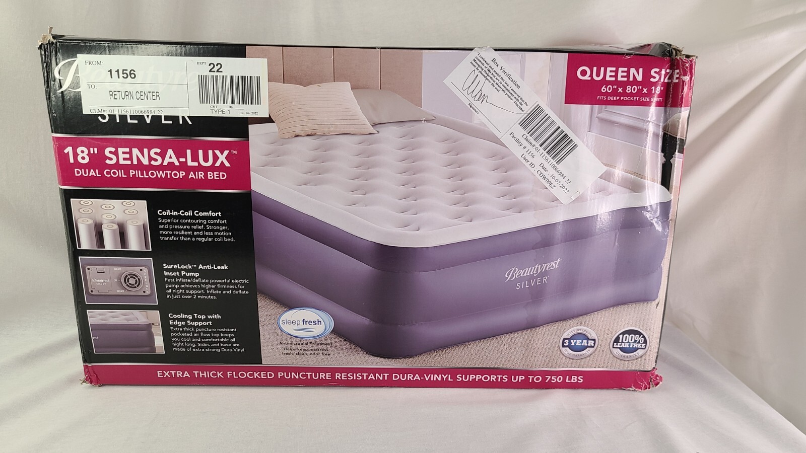 Beautyrest Silver 18" SensaLux Dual Coil Pillow Top Air Mattress Queen