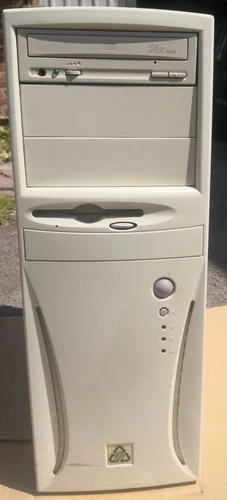 Vintage atx computer tower case With PSU Floppy drive and Motherboard (untested)