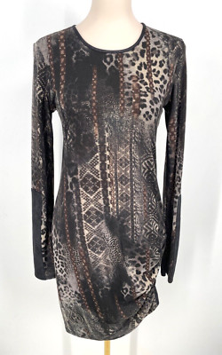 SW3 Bespoke womens size M Jersey Dress Fitted  Ruched Side Black Gray pullover