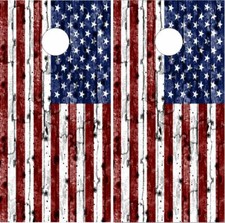 American Flag Wood2 LAMINATED Cornhole Wrap Bag Toss Decal Sticker