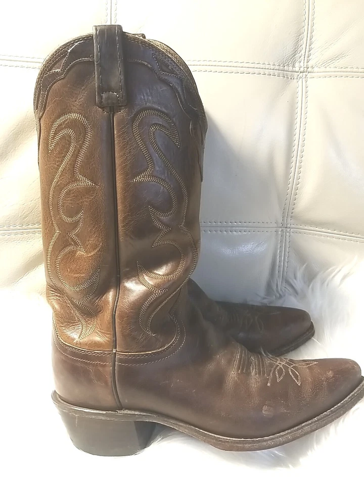 Botas Dan Post vintage para hombre talla 8,5 ¡Me encantan las incrustaciones! Vaquero marrón EE. UU. Foto 2 de 4