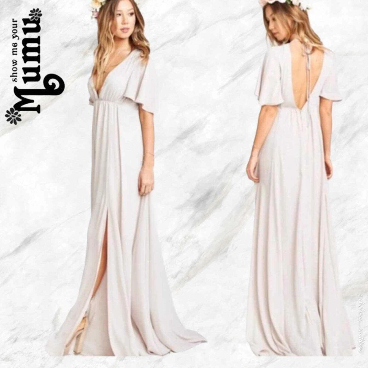 MuMu Faye Flutter Maxi Dress Wedding Guest NWT Beige New Large