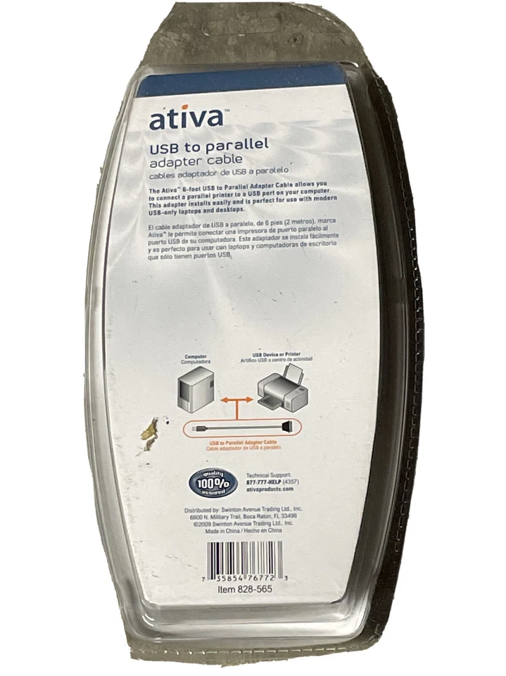 Ativa USB to Parallel Printer Cable 6ft Adapter Cable New Sealed M24 Laptop USB - Image 2 of 2